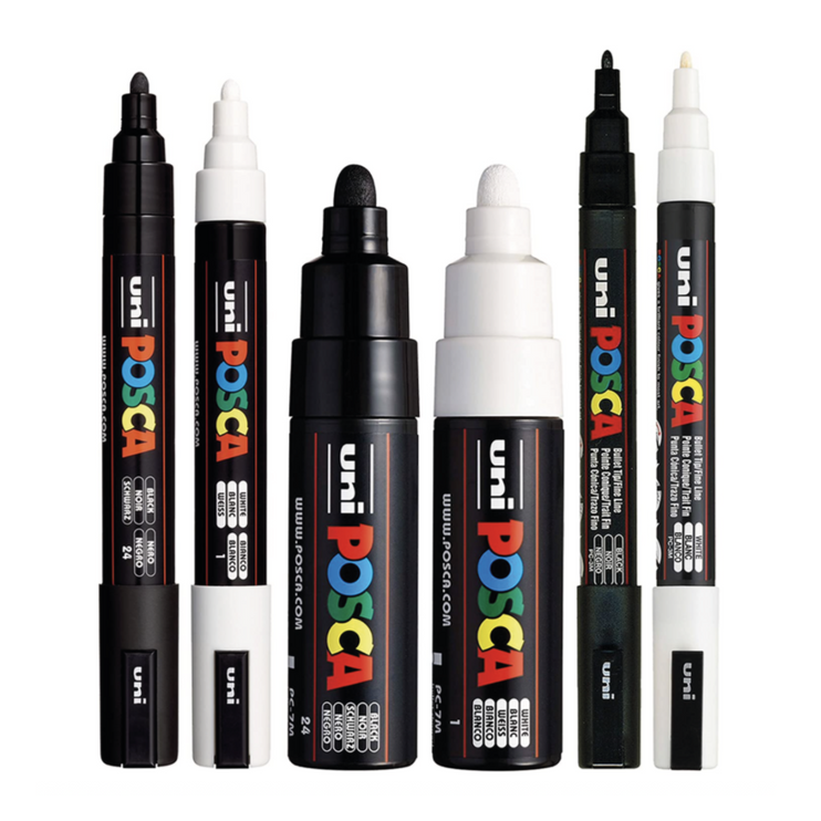 Set de 6 Posca - Bullet Tip B&W