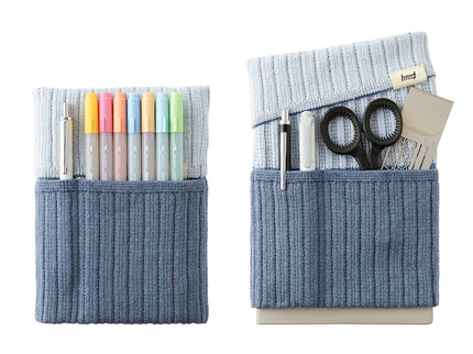 Knitted Book Band with Pockets - Two Tone Blue