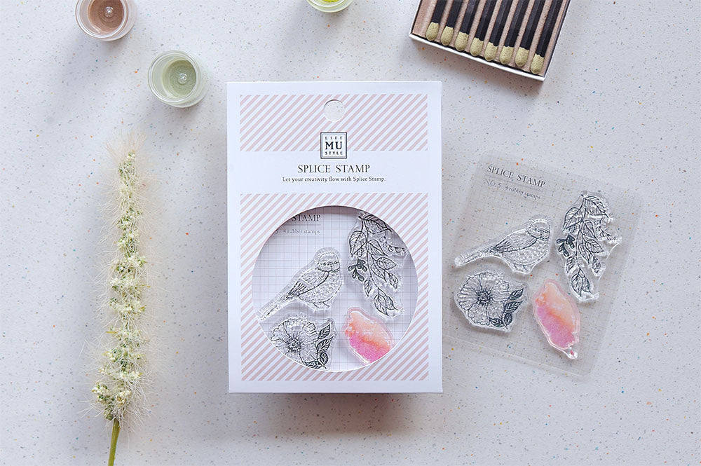 MU - Clear Splice Stamps - Bird & Flowers