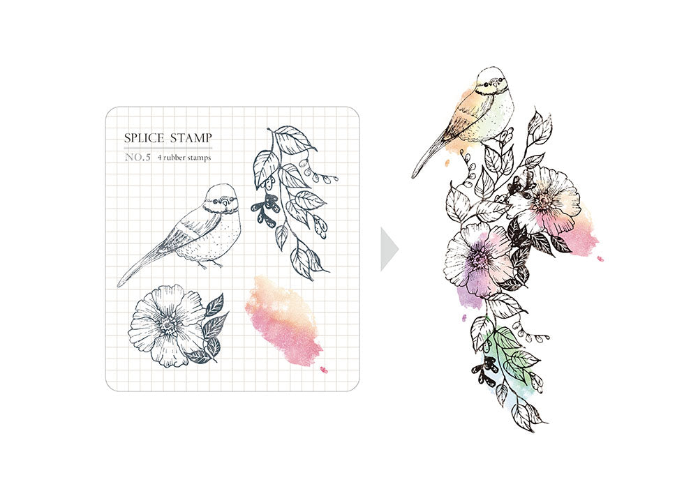 MU - Clear Splice Stamps - Bird & Flowers