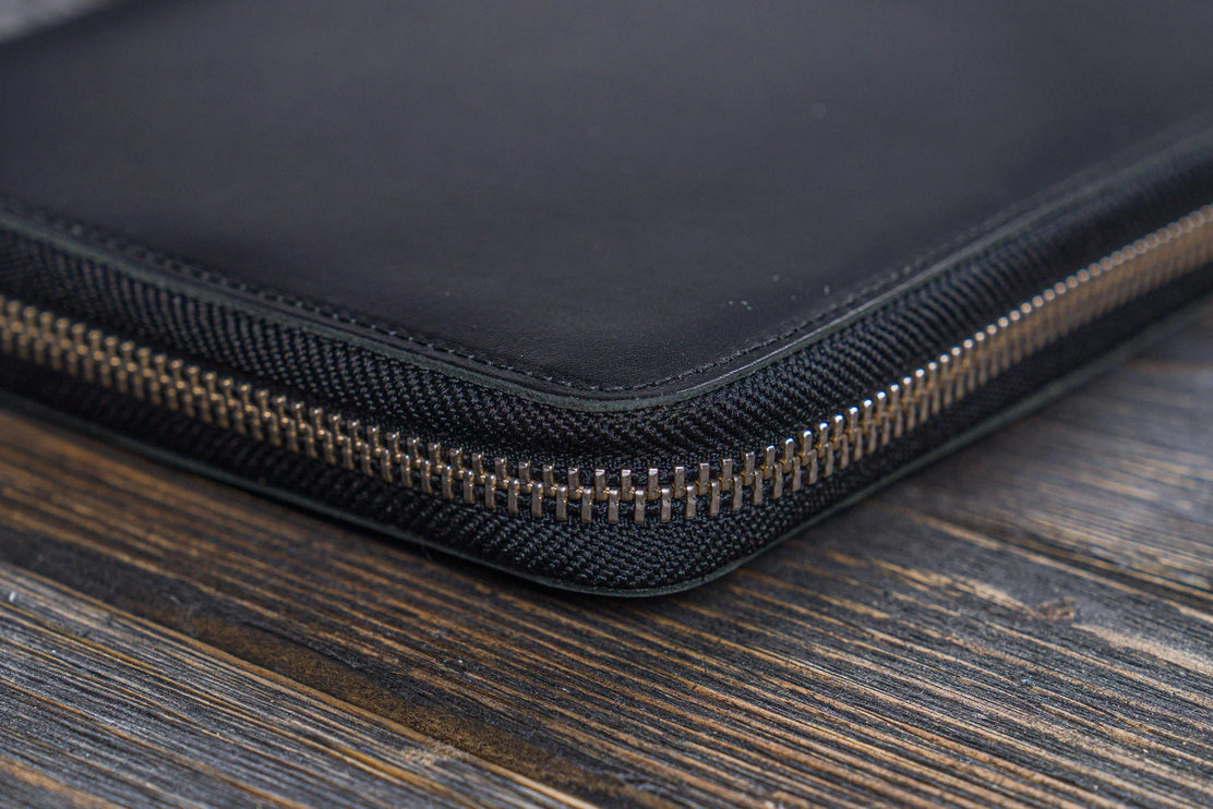 Zippered Leather A5 Notebook & Pen Folio - Black