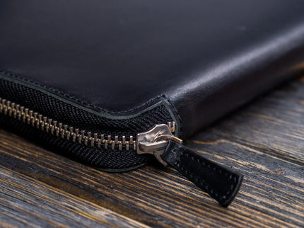 Zippered Leather A5 Notebook & Pen Folio - Black