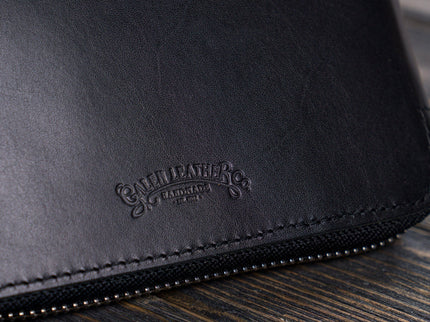 Zippered Leather A5 Notebook & Pen Folio - Black