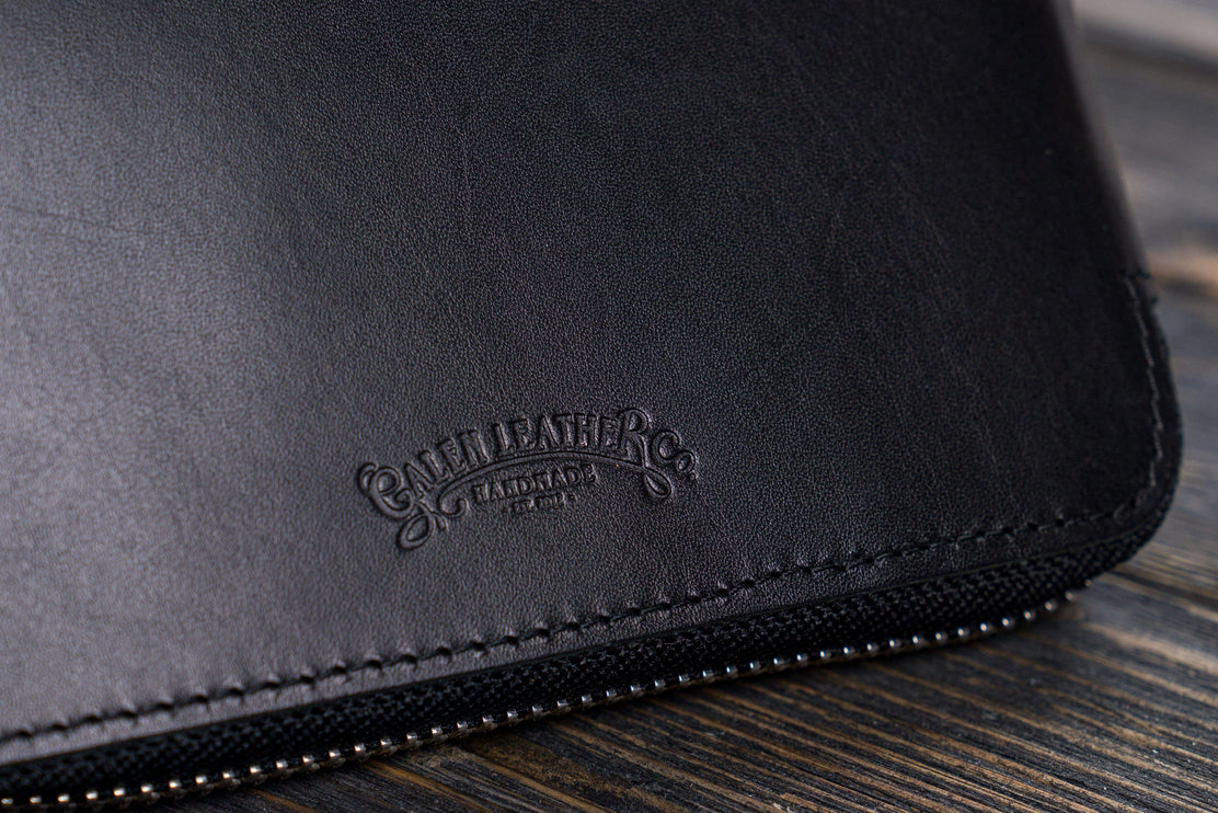 Zippered Leather A5 Notebook & Pen Folio - Black