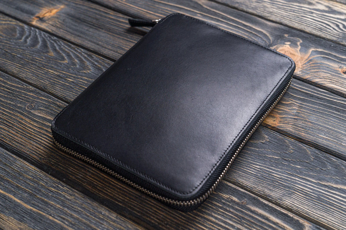 Zippered Leather A5 Notebook & Pen Folio - Black