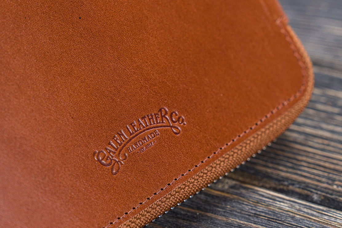 Zippered Leather A5 Notebook & Pen Folio - Brown