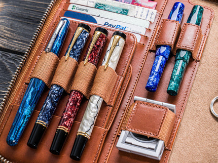 Zippered Leather A5 Notebook & Pen Folio - Brown