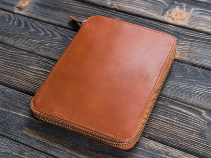 Zippered Leather A5 Notebook & Pen Folio - Brown