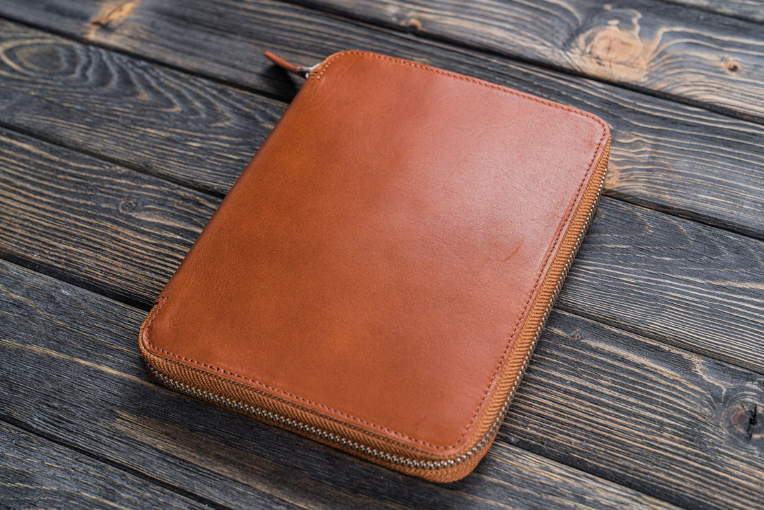 Zippered Leather A5 Notebook & Pen Folio - Brown