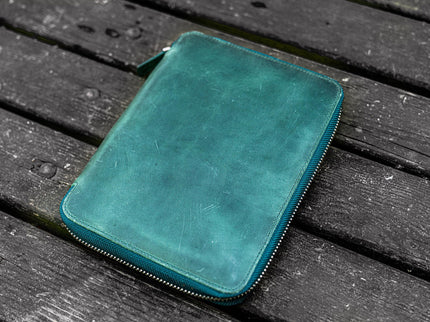 Zippered Leather A5 Notebook & Pen Folio - Forest Green