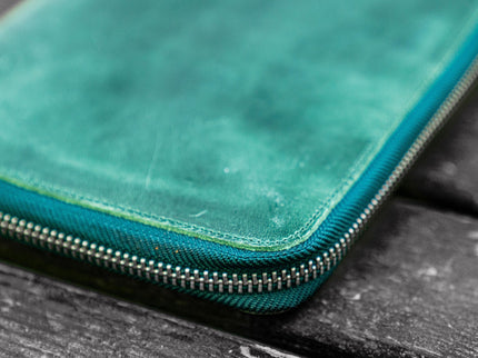Zippered Leather A5 Notebook & Pen Folio - Forest Green