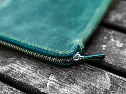 Zippered Leather A5 Notebook & Pen Folio - Forest Green