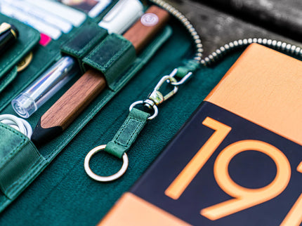 Zippered Leather A5 Notebook & Pen Folio - Forest Green