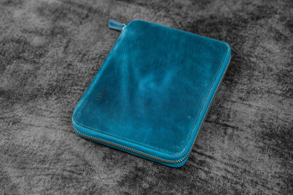 Zippered Leather A5 Notebook & Pen Folio - Ocean Blue