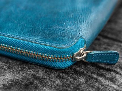 Zippered Leather A5 Notebook & Pen Folio - Ocean Blue