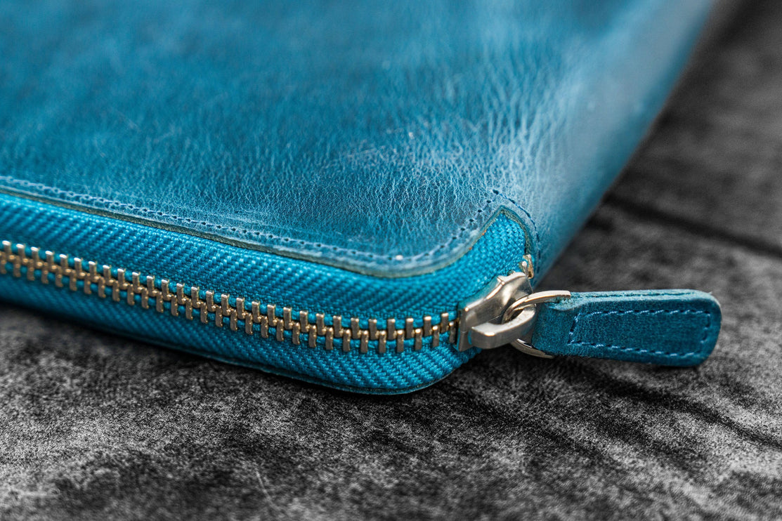 Zippered Leather A5 Notebook & Pen Folio - Ocean Blue