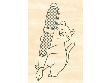 Sello de hule - Gato con pluma
