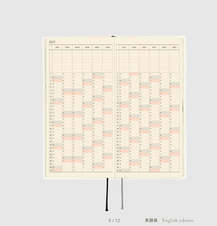 Hobonichi Techo Weeks 2027 - White Line - Black - ColorSwatch