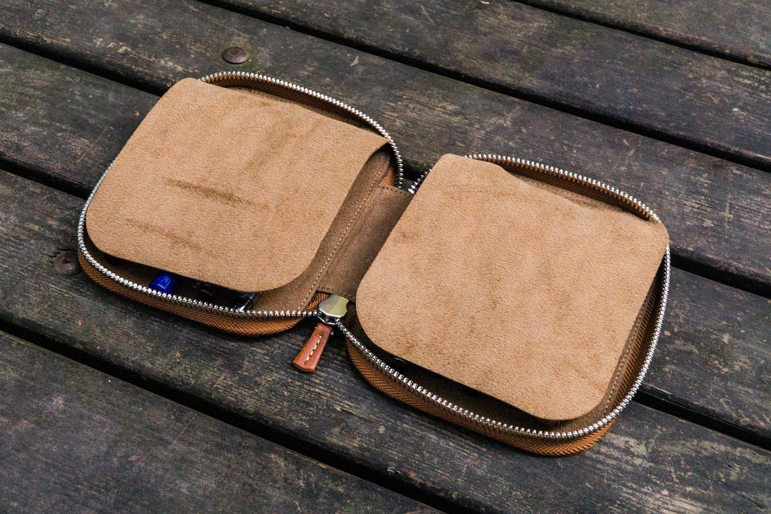Zippered Leather 10 Pen Case - Brown