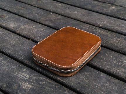 Zippered Leather 10 Pen Case - Brown