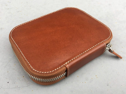 Zippered Leather 10 Pen Case - Brown