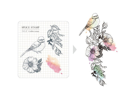 MU - Clear Splice Stamps - Bird & Flowers - ColorSwatch