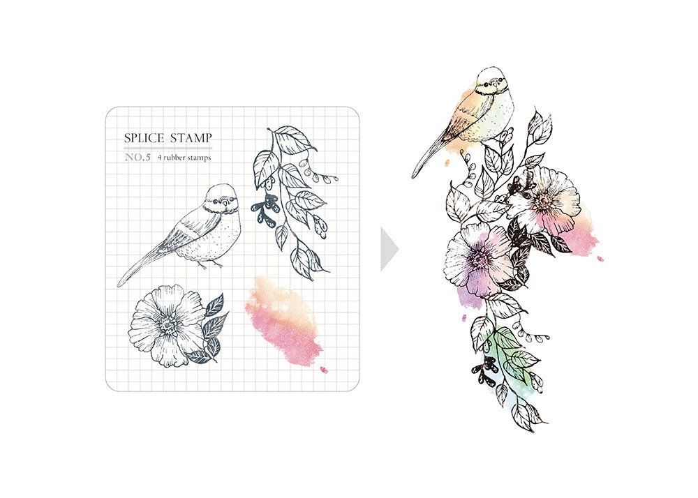 MU - Clear Splice Stamps - Bird & Flowers - ColorSwatch
