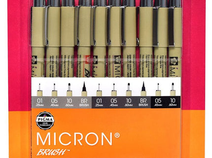 Pigma Micron - Set de 10 - Gris + Negro - ColorSwatch
