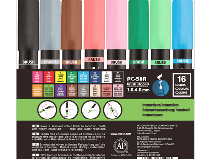 Posca PC5BR - Brush - Set 16 - ColorSwatch