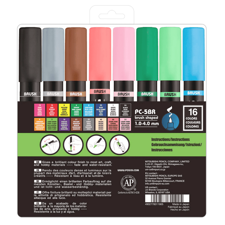 Posca PC5BR - Brush - Set 16 - ColorSwatch