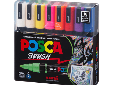 Posca PC5BR - Brush - Set 16 - ColorSwatch