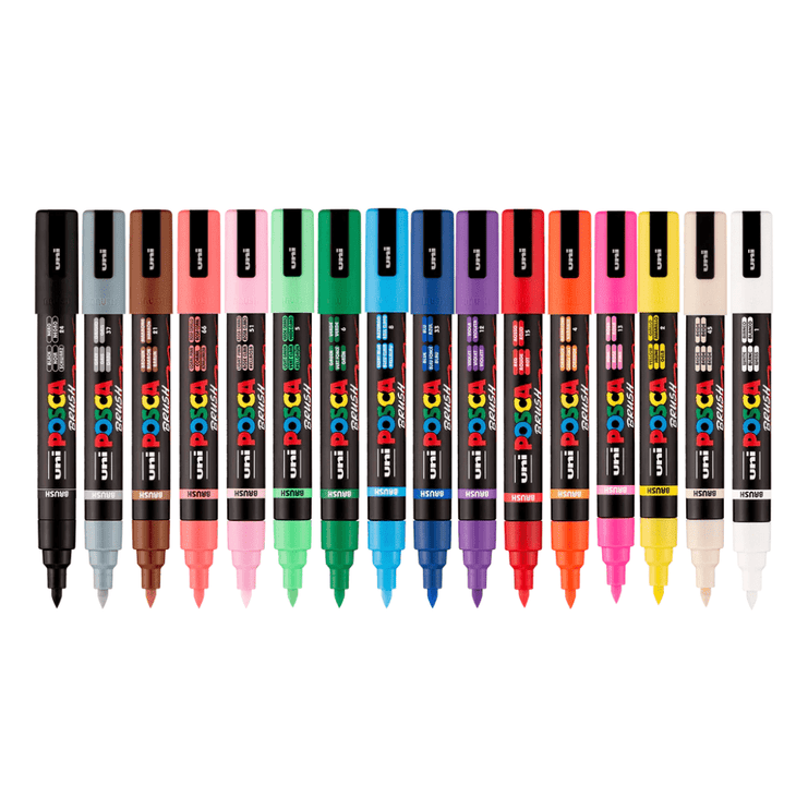 Posca PC5BR - Brush - Set 16 - ColorSwatch