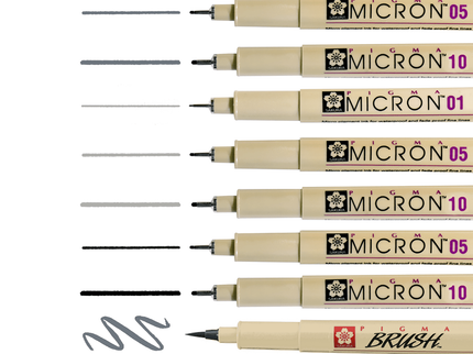 Pigma Micron - Set de 10 - Gris + Negro