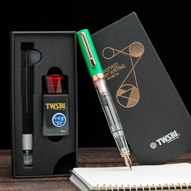 Set Pluma Fuente Eco T - Royal Jade Rose Gold Set with Ink - ColorSwatch