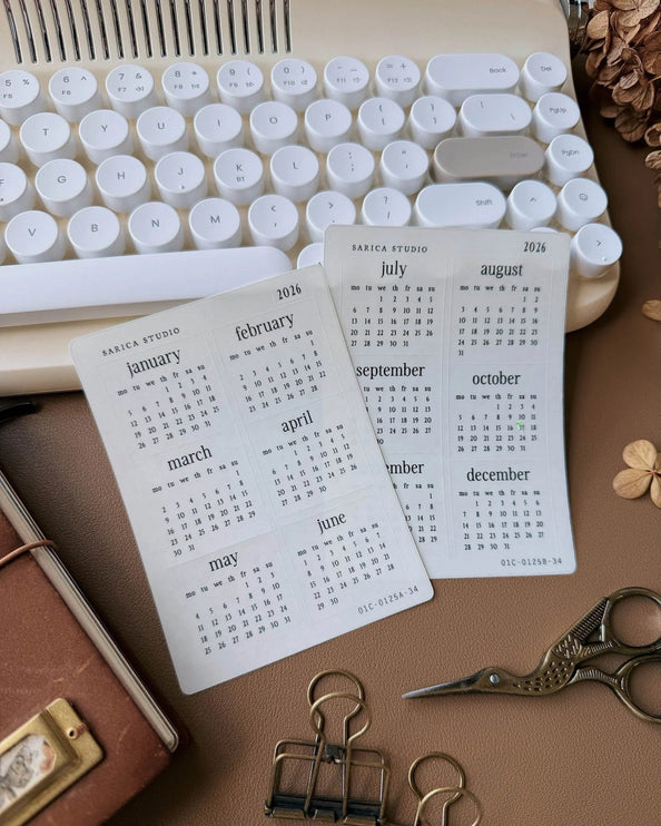 Stickers - 2026 Elegant Calendar - Clear - Monday Start - ColorSwatch