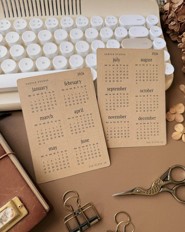 Stickers - 2026 Elegant Calendar - Kraft - Monday Start - ColorSwatch