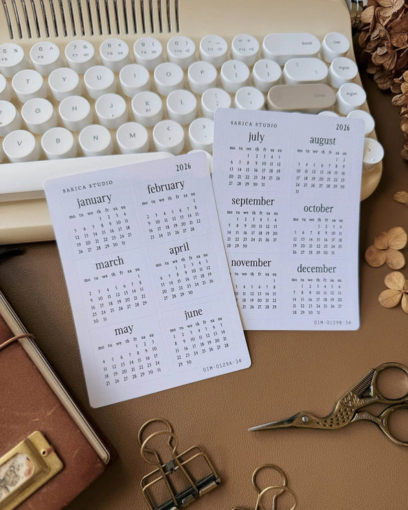 Stickers - 2026 Elegant Calendar - Matte White - Monday Start - ColorSwatch