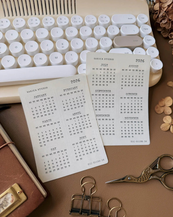 Stickers - 2026 Typewriter Calendar - Clear - Monday Start - ColorSwatch