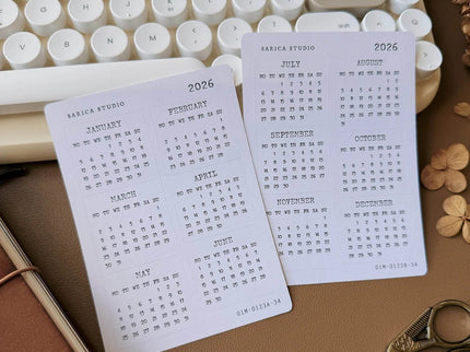 Stickers - 2026 Typewriter Calendar - Matte - Monday Start - ColorSwatch