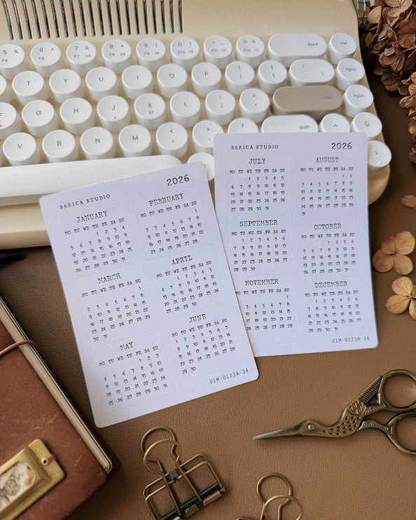 Stickers - 2026 Typewriter Calendar - Matte - Monday Start - ColorSwatch