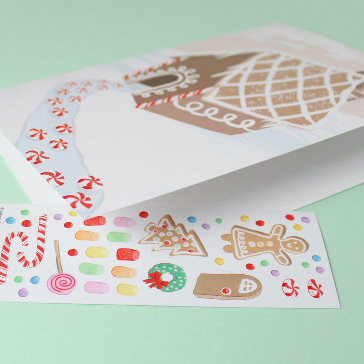 Tarjeta de Navidad - Sticker Scene - Casa de Gengibre - ColorSwatch