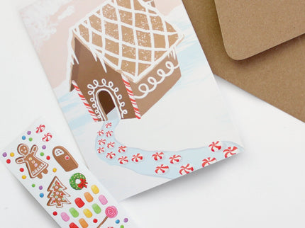 Tarjeta de Navidad - Sticker Scene - Casa de Gengibre - ColorSwatch