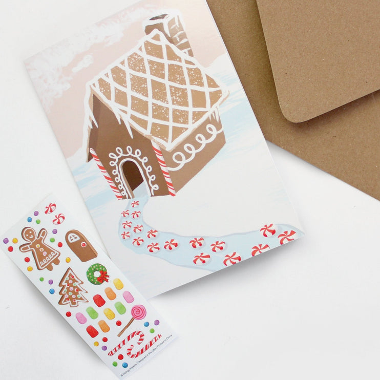 Tarjeta de Navidad - Sticker Scene - Casa de Gengibre - ColorSwatch