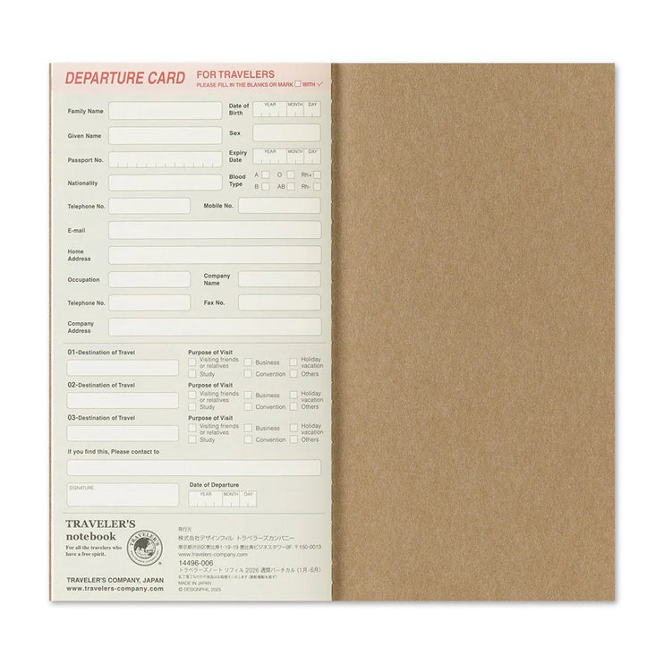 TRAVELER's notebook Refill - Regular Size - 2026 Weekly Vertical - ColorSwatch