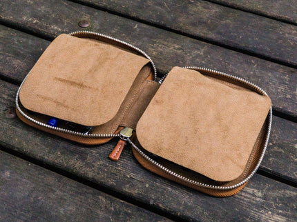 Zippered Leather 10 Pen Case - Brown - ColorSwatch