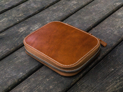 Zippered Leather 10 Pen Case - Brown - ColorSwatch