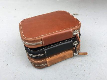Zippered Leather 10 Pen Case - Brown - ColorSwatch