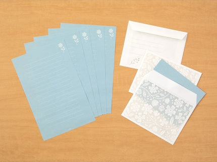 Set de Cartas y Sobres Translúcidos - Floral Celeste