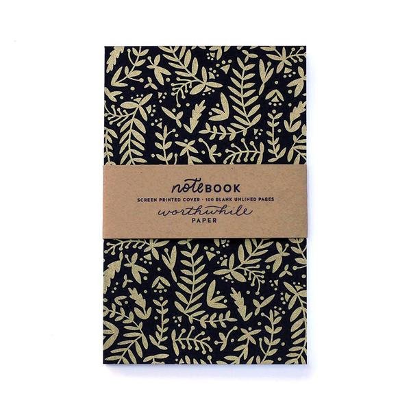 Cuaderno - Nature Pattern - Gold on Black - ColorSwatch