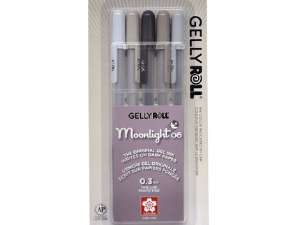 Gelly Roll Moonlight 0.6 - Set de 5 - Escala de Grises - ColorSwatch